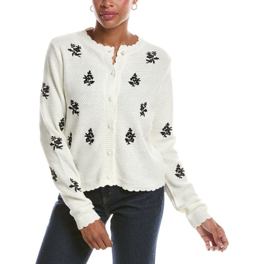 Rd Style Womens Reen Long Sleeve Crewneck Cardigan, Ivory